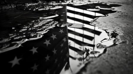 puddle black white usa flagの素材