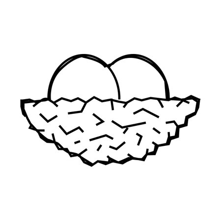 nest with bird eggs line icon vector illustrationのイラスト素材