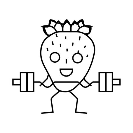 strawberries fruit fitness character line icon vector illustrationのイラスト素材