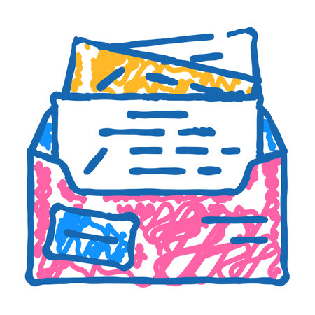 newsletter with promotion and coupon icon doodle illustrationのイラスト素材