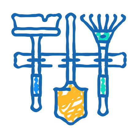 wall tool holder garage tool icon doodle illustrationのイラスト素材