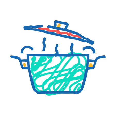 hot pot cooking icon doodle illustrationのイラスト素材