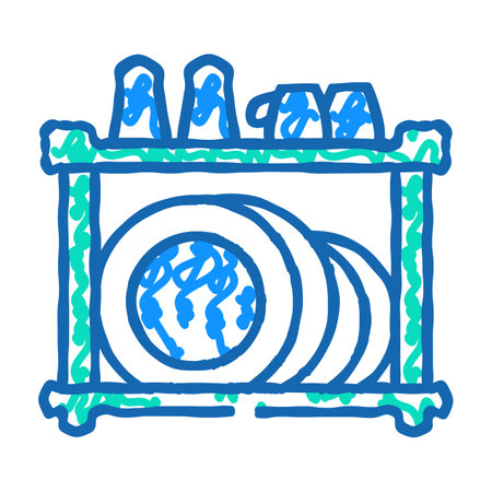 dish rack restaurant equipment icon doodle illustrationのイラスト素材