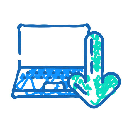 laptop downloading data computer icon doodle illustrationのイラスト素材