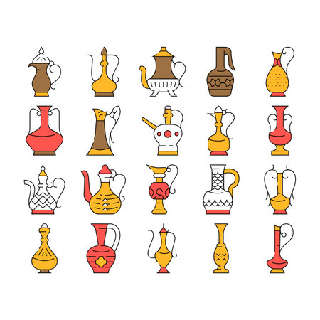 Arabic Jug Traditional Container Icons Set Vectorのイラスト素材