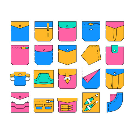 Patch Pocket Clothes Collection Icons Set Vectorのイラスト素材