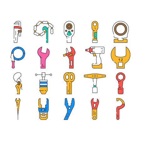wrench tool spanner repair icons set vectorのイラスト素材