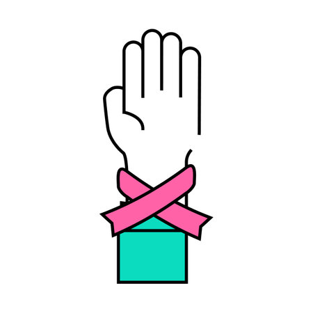 hand with ribbon symbol aids hiv icon color illustrationのイラスト素材