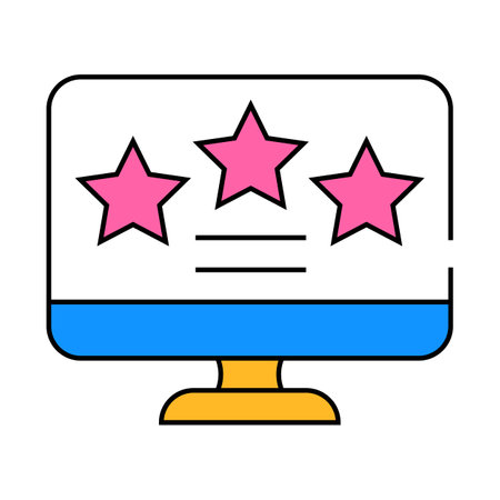 review stars on computer screen icon color illustrationのイラスト素材