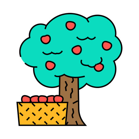 apple picking autumn icon color illustrationのイラスト素材
