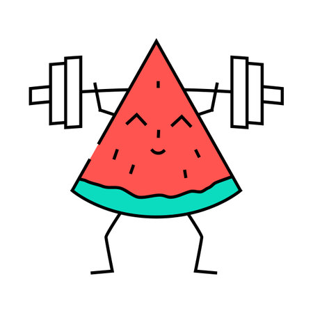 watermelon fruit fitness character icon color illustrationのイラスト素材