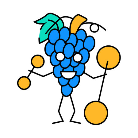 grapes fruit fitness character icon color illustrationのイラスト素材