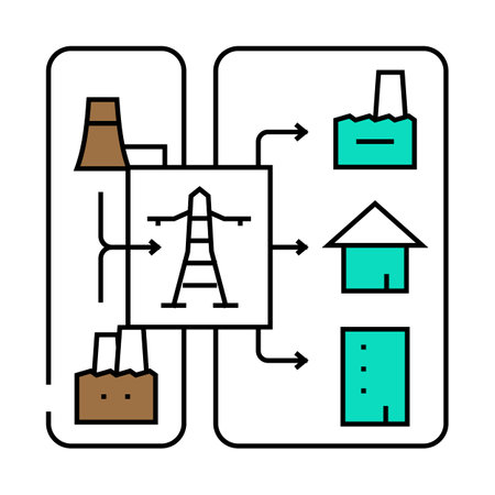 distributed generation electric icon color illustrationのイラスト素材