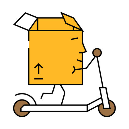 scooter ride cardboard box character icon color illustrationのイラスト素材