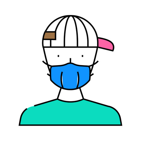 kid boy medical mask icon color illustrationのイラスト素材