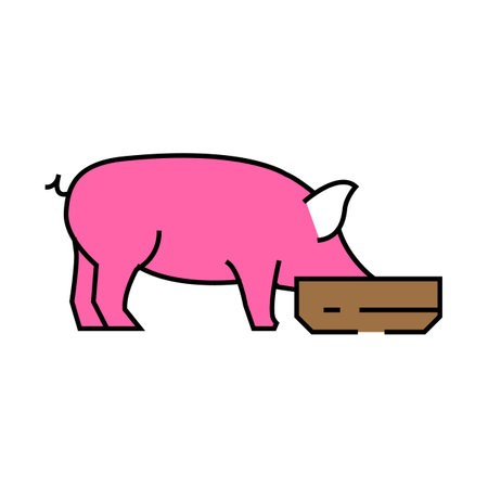 pig feeding farm icon color illustrationのイラスト素材