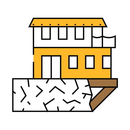 on edge of precipice house icon color illustrationのイラスト素材