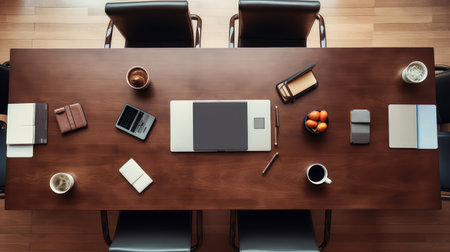 wood top view of conference tableの素材