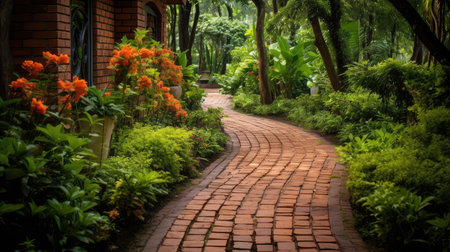 garden orange red brickの素材