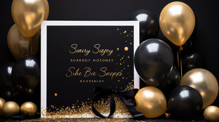 invitation happy birthday black and goldの素材