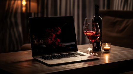 technology laptop and wineの素材