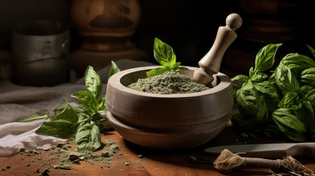 kitchen basil leaves driedの素材