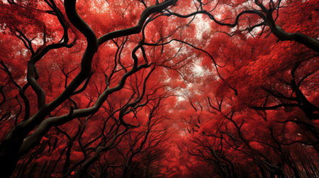 canopy red fall treesの素材
