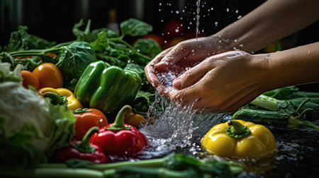 vegetables hands waterの素材