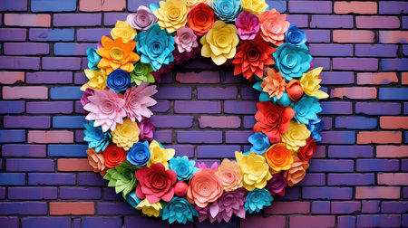 paper wreath on brick wallの素材