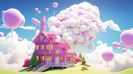 floating 3d house cartoonの素材