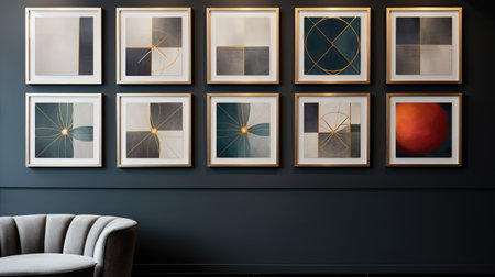 gold frames on wallの素材