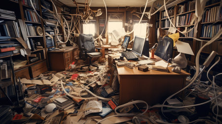 chaos messy office backgroundの素材