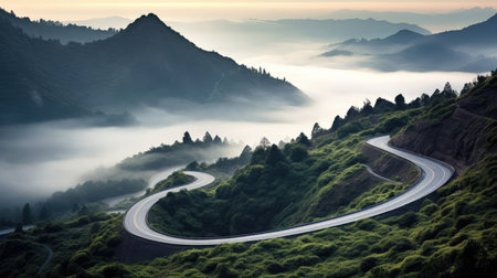 otherworldly winding mountain roadの素材