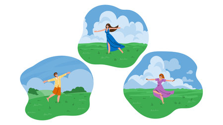 nature field spinning joyfully vectorのイラスト素材