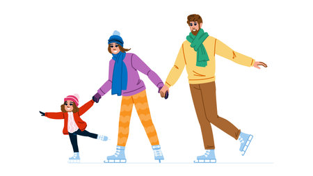 glide ice skating family vectorのイラスト素材