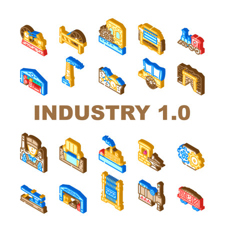 industry 1 industrialization icons set vectorのイラスト素材