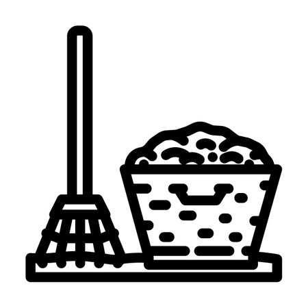 leaf raking garden maintenance line icon vector illustrationのイラスト素材