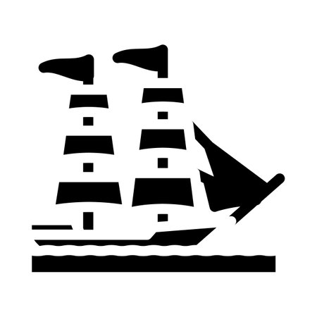 brigantine ancient ship glyph icon vector illustrationのイラスト素材