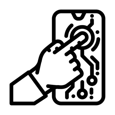 touchscreen hand interaction augmented reality line icon vector illustrationのイラスト素材
