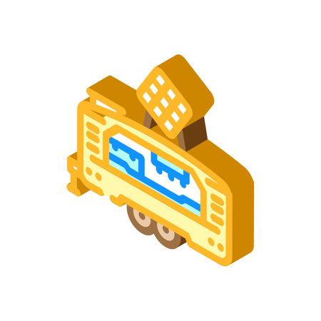 waffle food truck isometric icon vector illustrationのイラスト素材