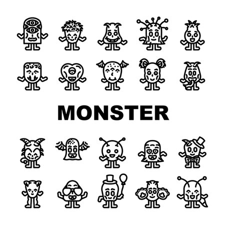 cute monster adorable fluffy icons set vectorのイラスト素材