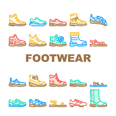 footwear tourism sandals boots icons set vectorのイラスト素材