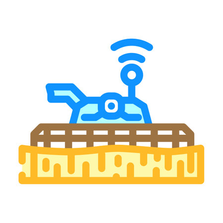 harvesting combine robot harvests color icon vector illustrationのイラスト素材