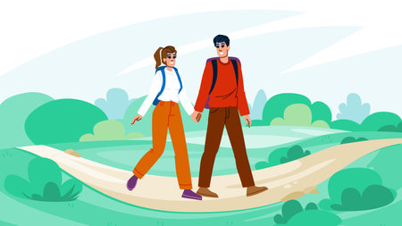 serene couple nature walk vectorのイラスト素材