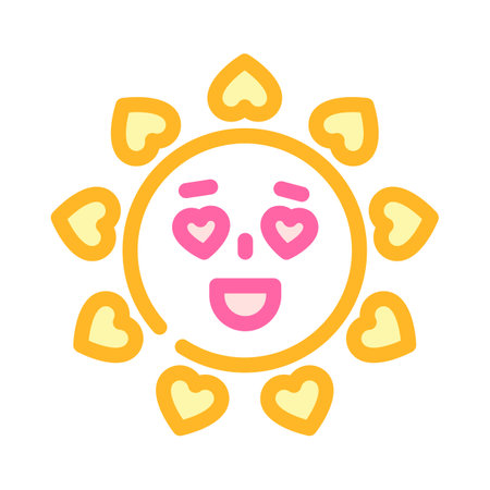 heart eyes cute sun character color icon vector illustrationのイラスト素材