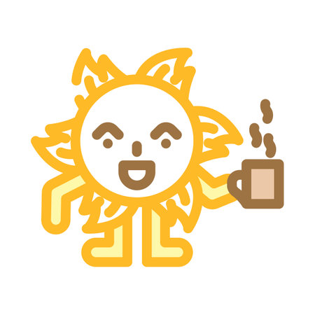 cup coffee cute sun character color icon vector illustrationのイラスト素材
