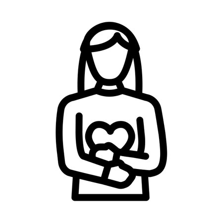 woman holding heart line icon vector illustrationのイラスト素材