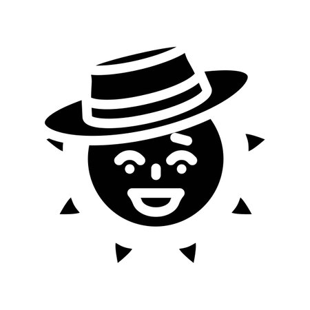 hat cute sun character glyph icon vector illustrationのイラスト素材