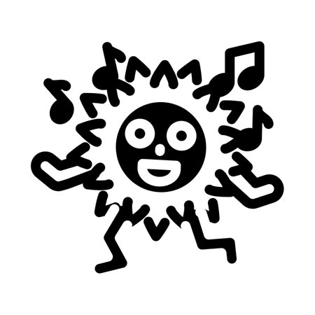 dancing cute sun character glyph icon vector illustrationのイラスト素材