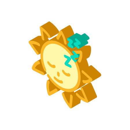sleeping cute sun character isometric icon vector illustrationのイラスト素材